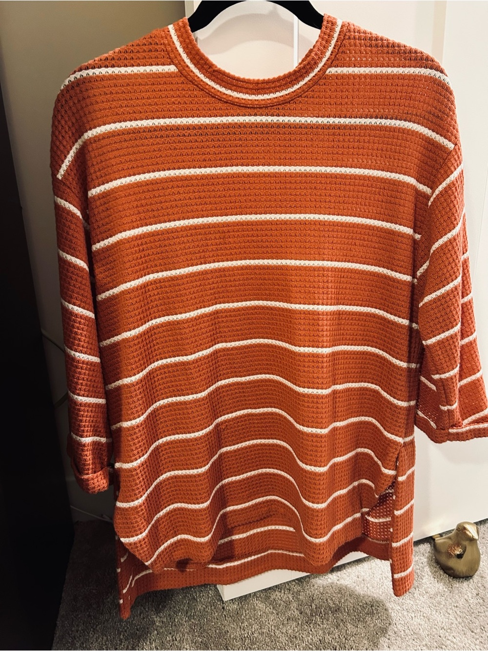 dip Rust-Orange and White Striped Waffle Knit Top